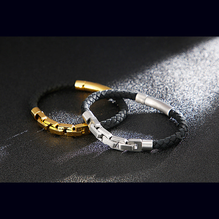 Men's bracelet made of 316 stainless steel & leather – Robust & hypoallergenic