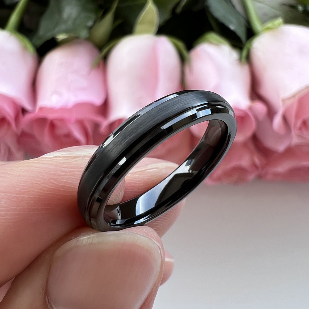 Wolframstahl-Ring mit schwarzer Sandstrahl-Optik (Mittelteil) – Kratzfest & Modern