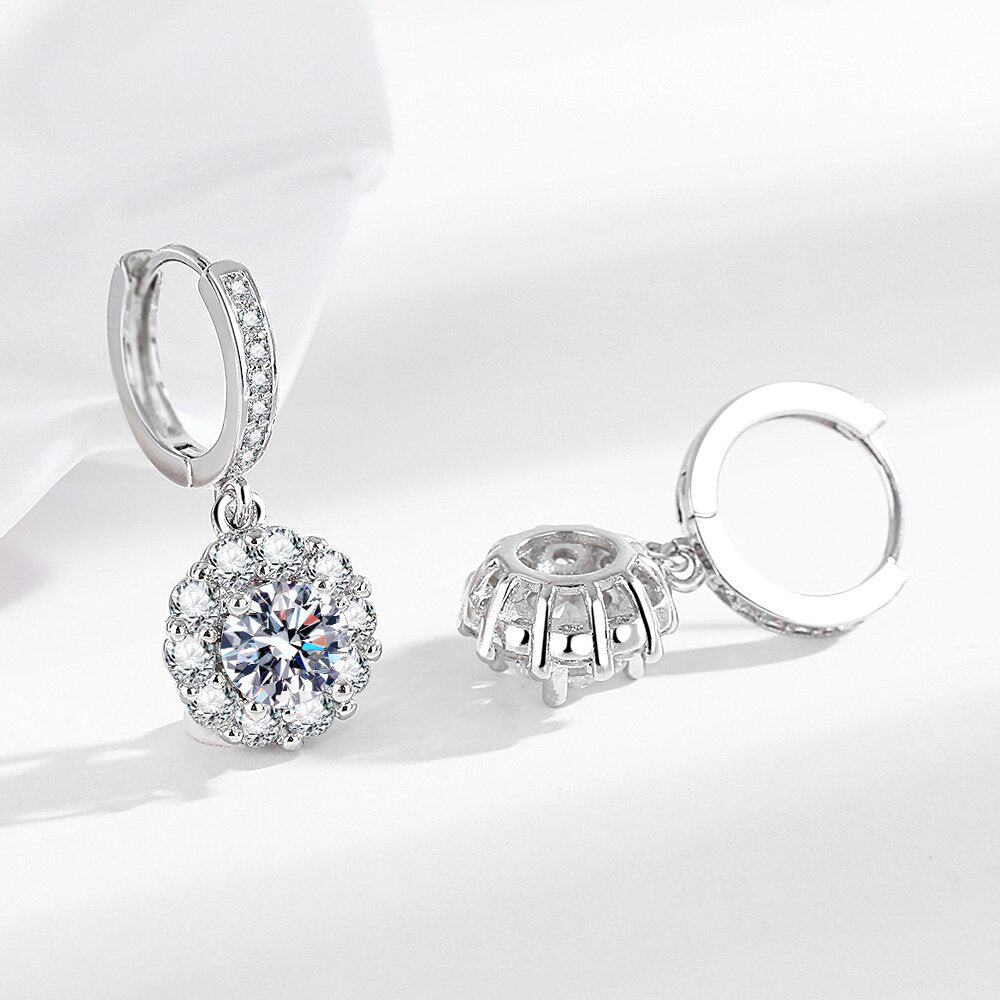 Flower earrings with zirconia - copper rhodium-plated (white gold look)