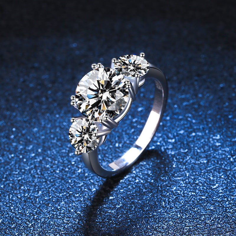 Three Life Stones Luxury Ring with 3ct Zirconia (2ct + 0.5ct x2) | S925 Sterling Silver with Rhodium Plating