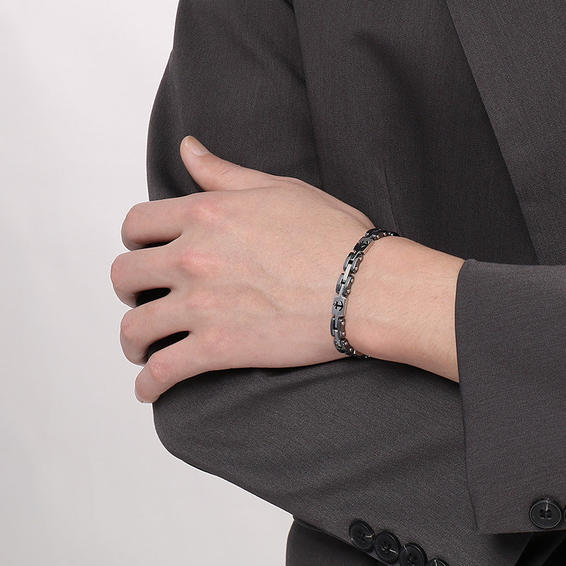 Maritime titanium steel bracelet for men – with engraved anchor motif & robust link chain