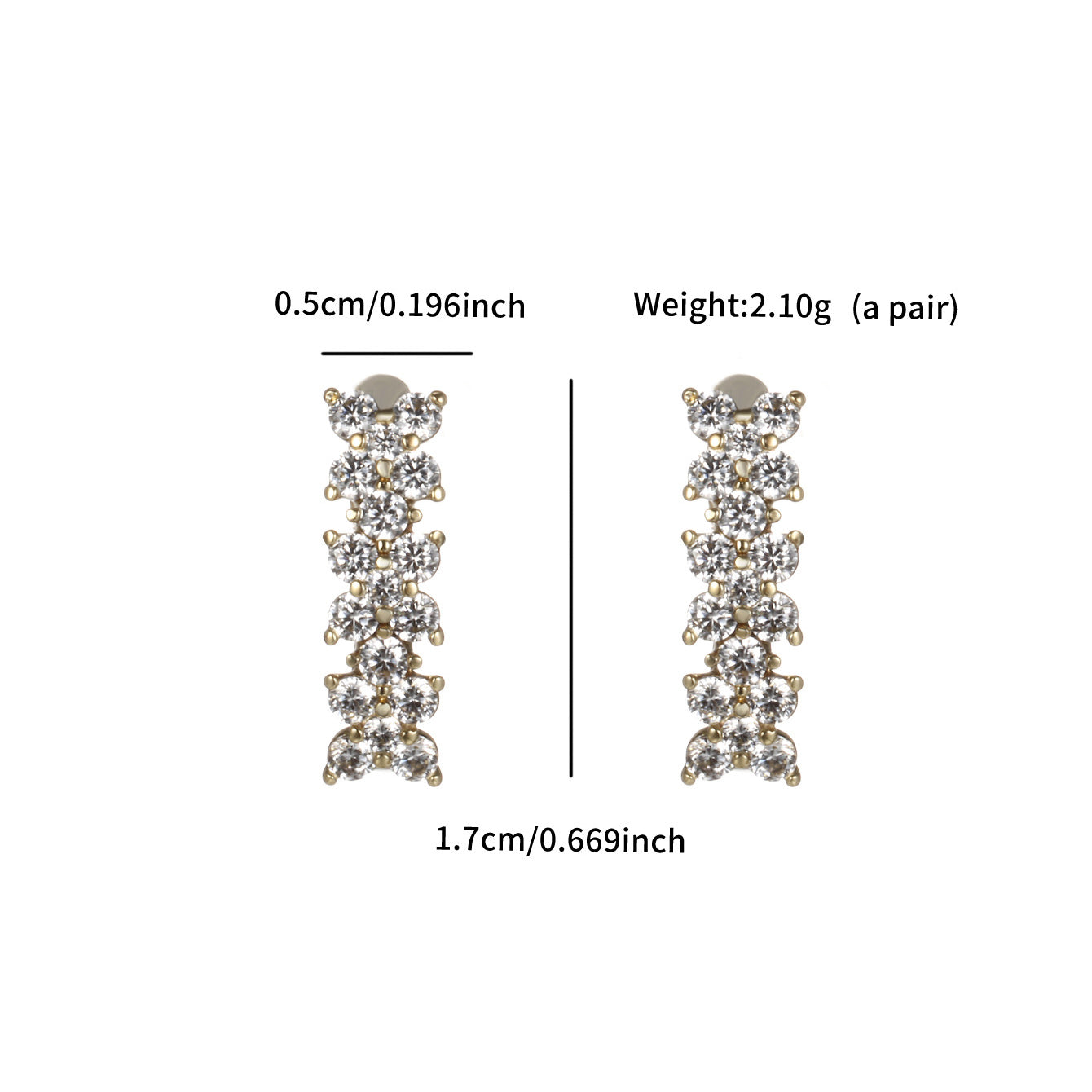 14K gold-plated flower stud earrings with zirconia | Copper alloy | 1.7 cm