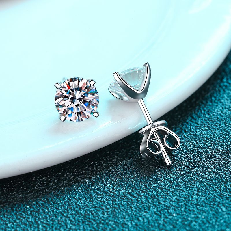 S925 Sterling Silver Stud Earrings with 4-Prong Setting – 4mm|5mm|6.5mm Cubic Zirconia – Rhodium-Plated