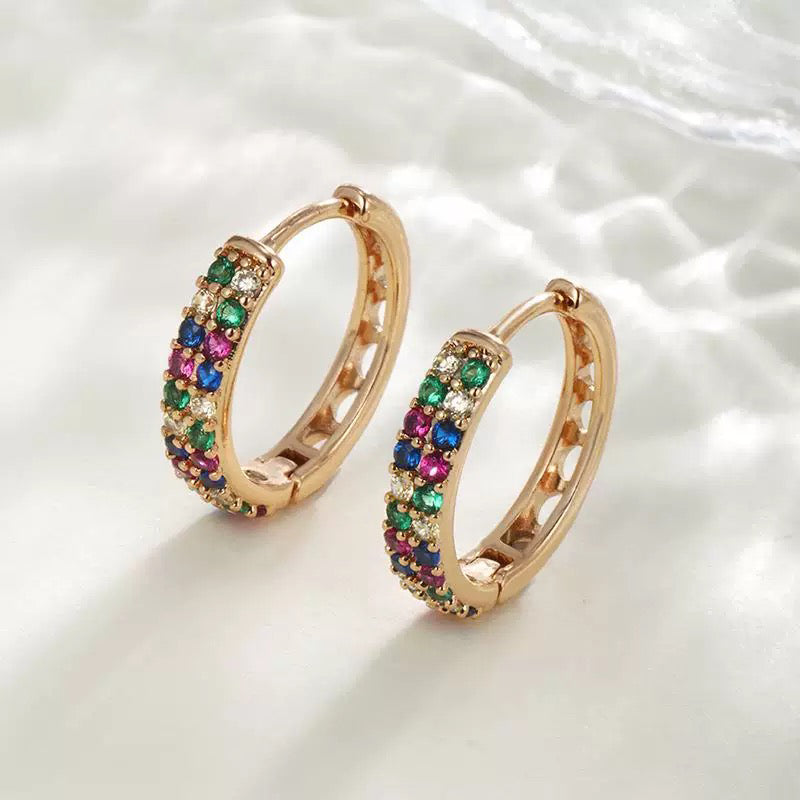 Colored gemstone earrings - alloy gold-plated (silver stud earrings)