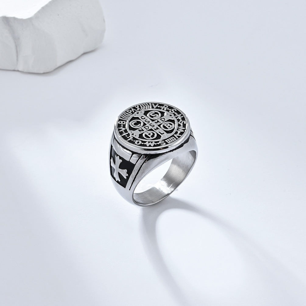 Gothic Cross Ring - Stainless Steel Men's Jewelry with Occult Design - Punk & Rock Accessory
