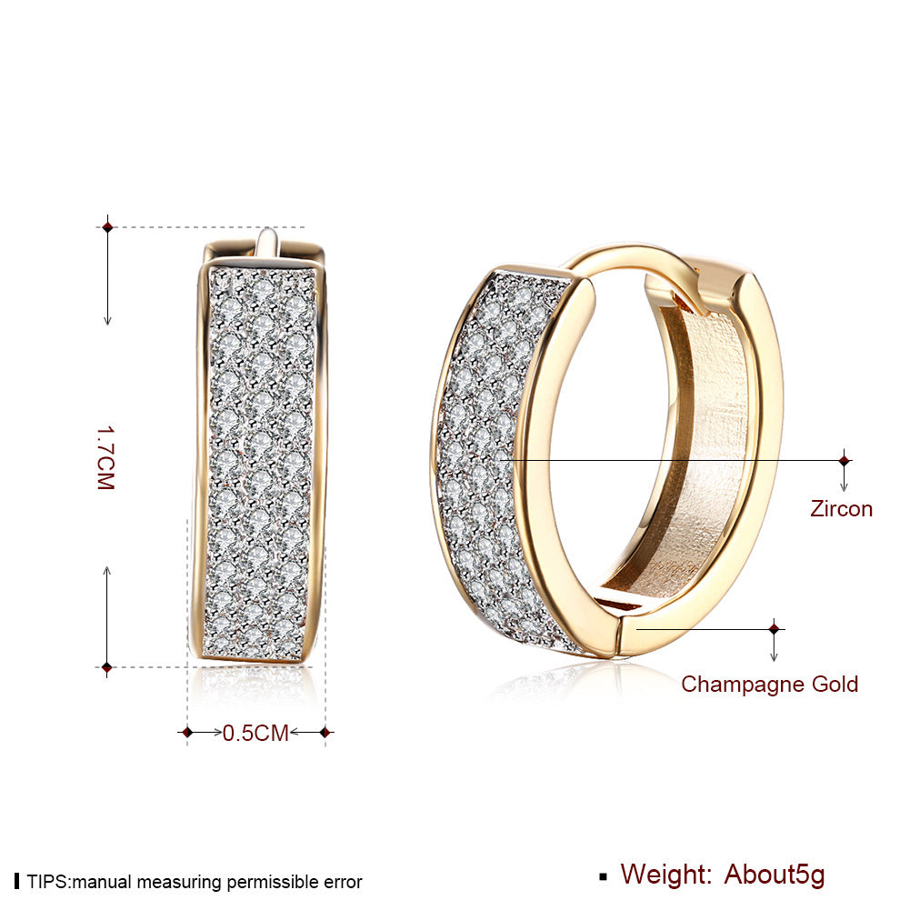 Single-row zirconia ear clips - copper gold-plated (Ø 1.7 cm / width 0.5 cm)