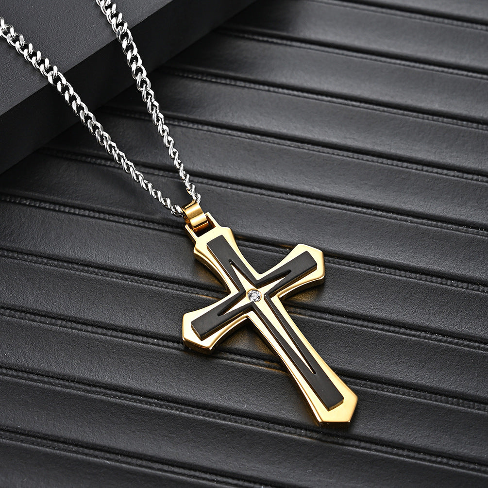 Two-tone cross necklace for men | 316L stainless steel with gold finish & high-gloss silver finish