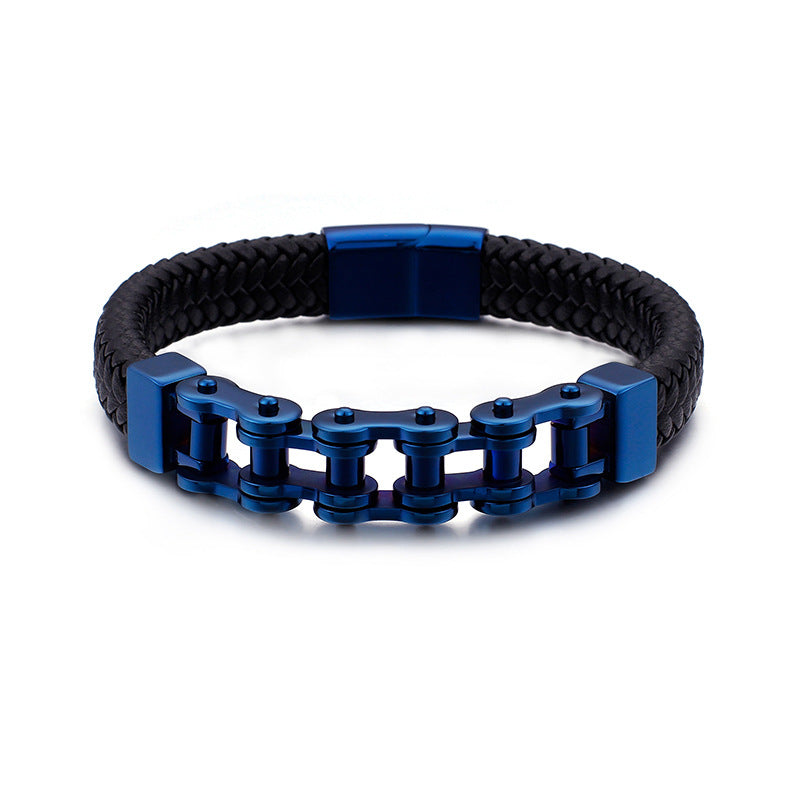 Men's bracelet made of stainless steel chain & braided leather – Robust & stylish