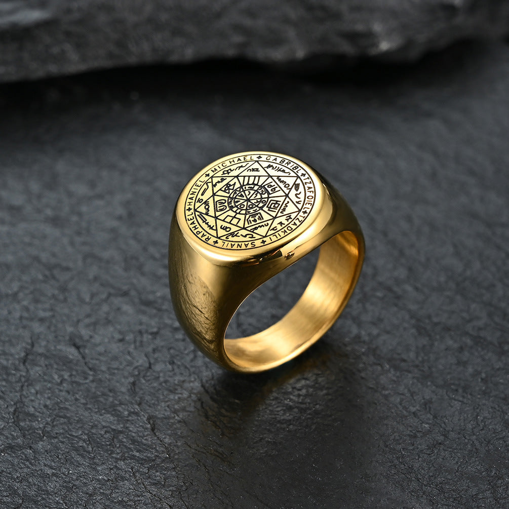 Mystical Seven-Pointed Star Ring - Titanium steel men's ring with esoteric design
