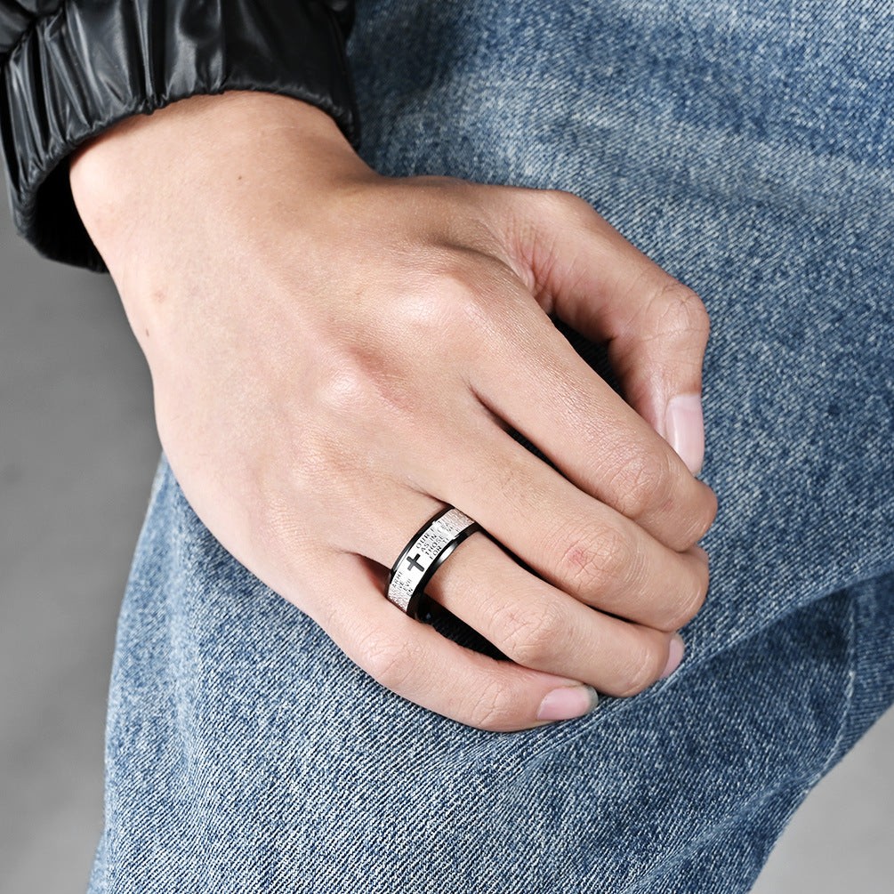 Bible Verse Ring for Men - Stainless Steel Cross Design - Christian Symbol Jewelry