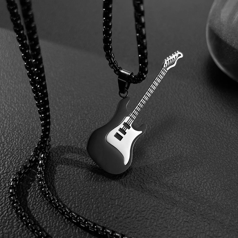 Hip-Hop Guitar Pendant Street Style – Classic Titanium Necklace for Men