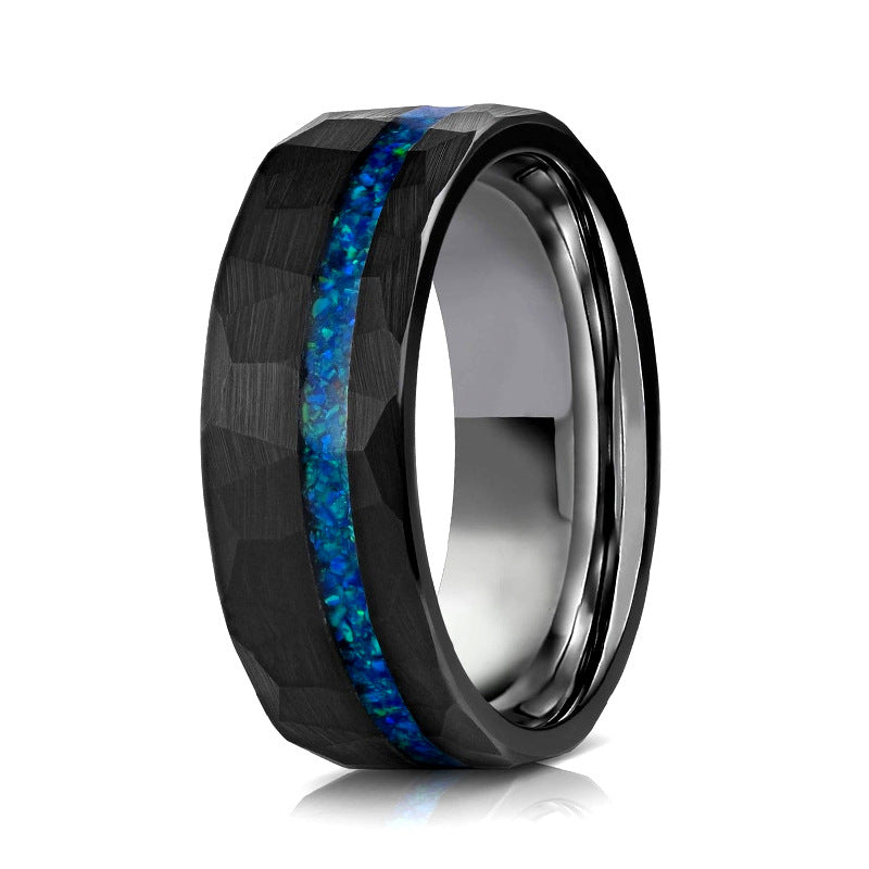 PIOWNN® 8mm Wolframcarbid Ring - Gehämmertes Design mit blauem Zirkonia