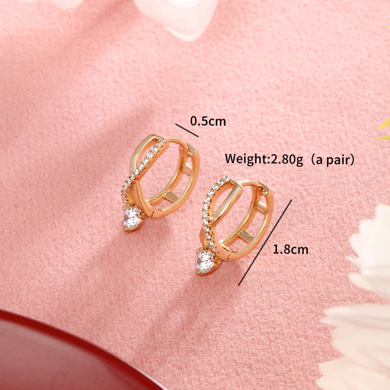 Cross-shaped zirconia earrings - copper alloy gold-plated (1.8 cm)