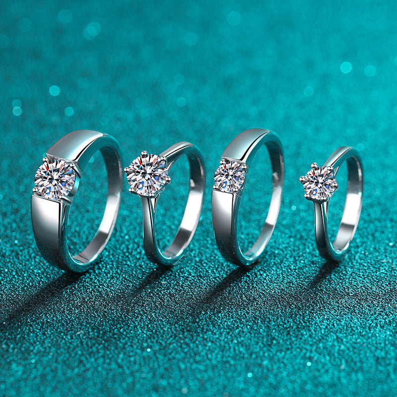 Zirconia couple rings (1 ct) | 925 sterling silver with rhodium plating - For him & her