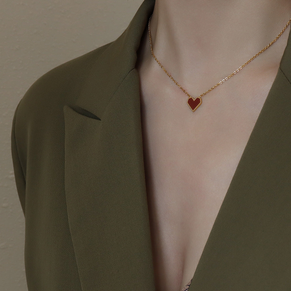 French red heart pendant necklace | Stainless steel gold-plated / rose gold-plated / steel-colored (3 colors) | Elegant love necklace for women | Gift for her