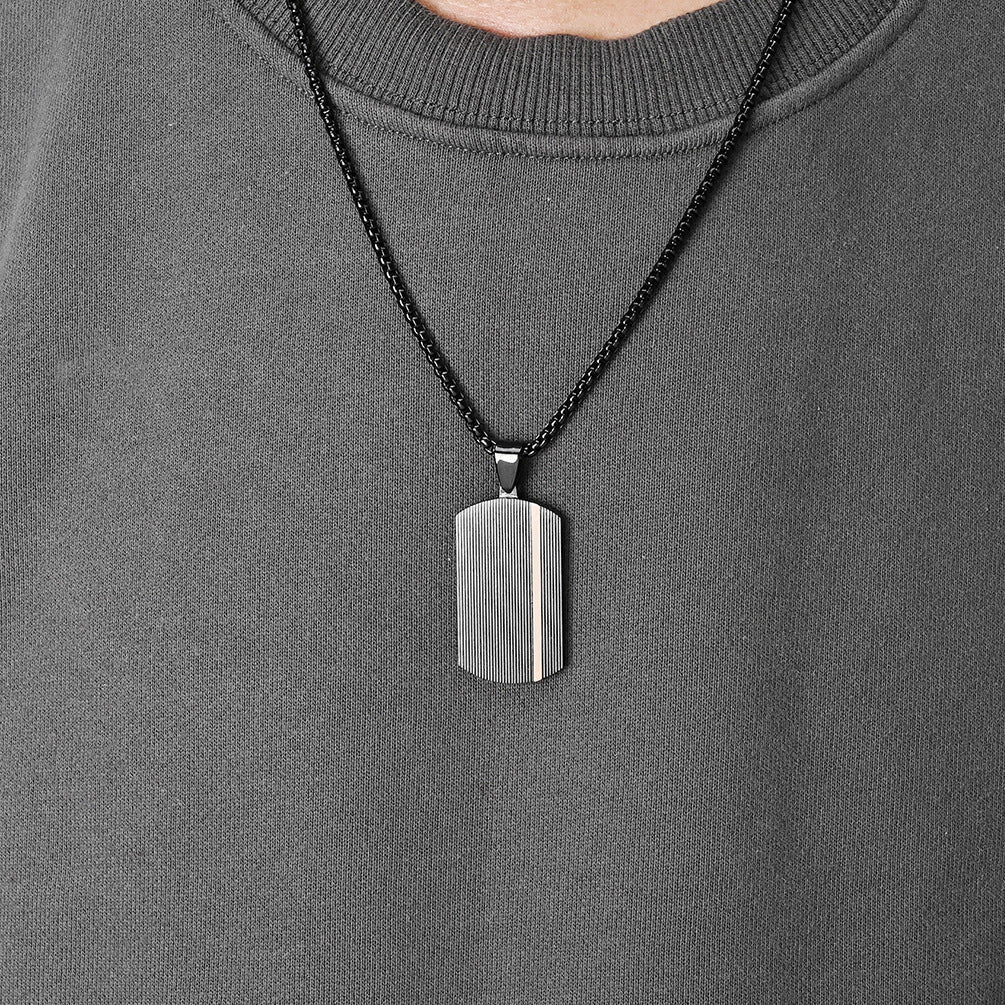 Wave-shaped dog tag men's necklace | 316L stainless steel with black and rose gold finish