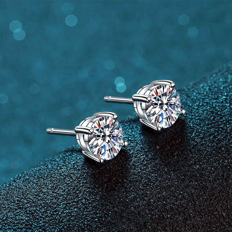 S925 Sterling Silver Stud Earrings with 4-Prong Setting – Type A-4mm|5mm|6.5mm Cubic Zirconia – Rhodium-Plated