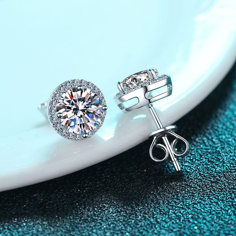 Four-claw round-set zirconia stud earrings – 5mm|6.5mm – 925 sterling silver rhodium-plated