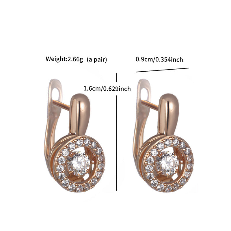 Graceful round ear clips with zirconia - copper alloy gold-plated (1.6 cm)