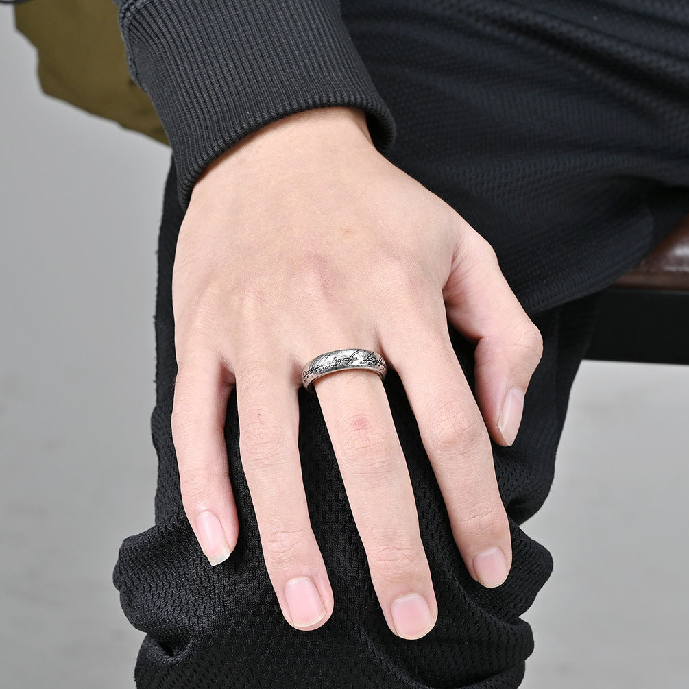Lord of the Rings Ring - Titanium Steel Middle-earth Replica with Elven Inscriptions - Movie-Accurate Dark Edition