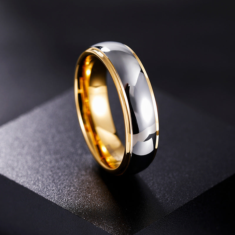 Partnerringe aus Wolfram mit goldfarbenem Stufendesign – modern & zeitlos
