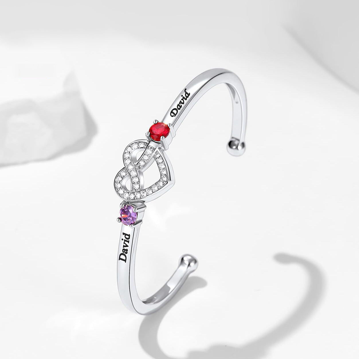 Personalisierbares Damenarmband mit Herz-Design und offenem Verschluss, 12. Dezember Geburtsstein (Zirkonia), S925 Silber