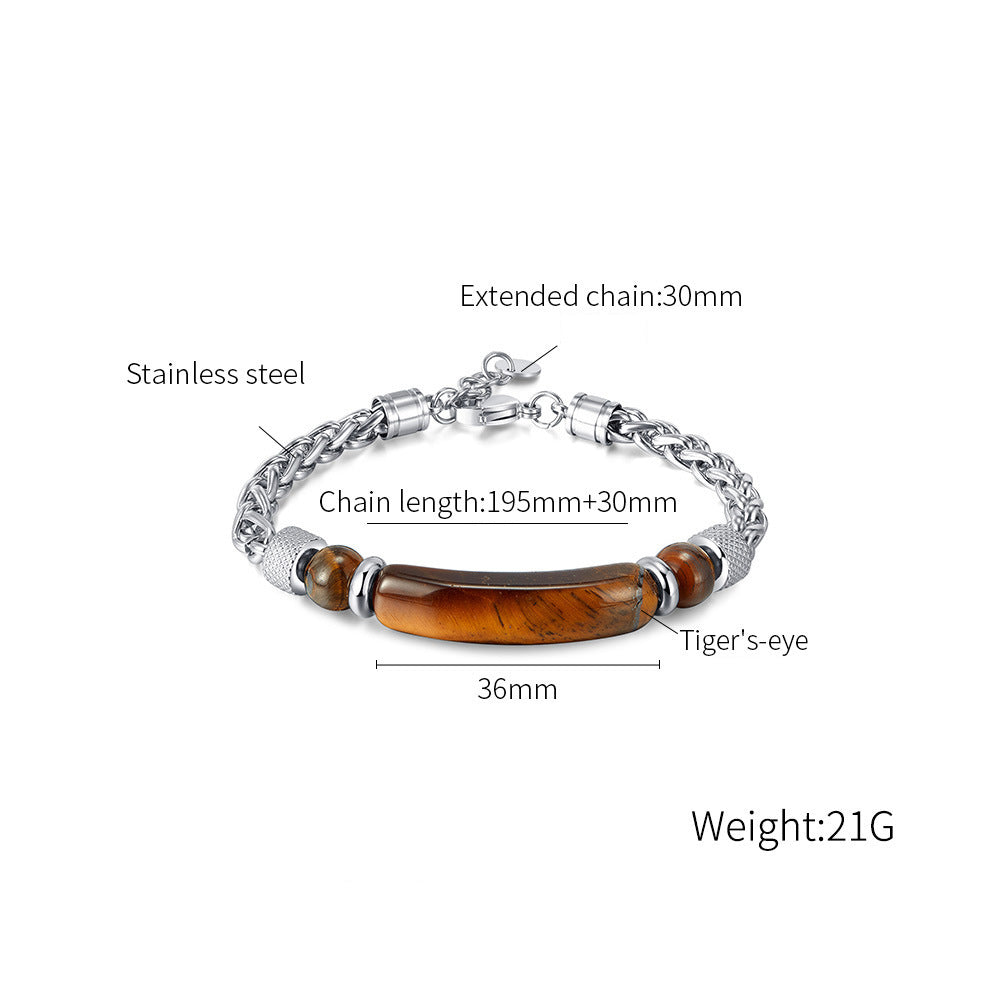 Stainless steel chain bracelet with tiger eye & titanium – For men