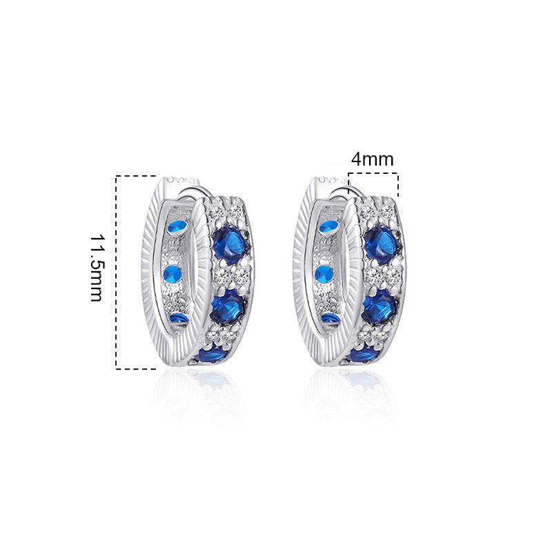 Retro-vintage earrings with blue zirconia - copper rhodium-plated (18K white gold look), Ø1.2cm x 0.4cm