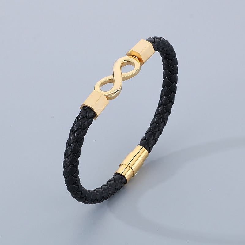 Personalized leather bracelet for men with stainless steel & infinity symbol