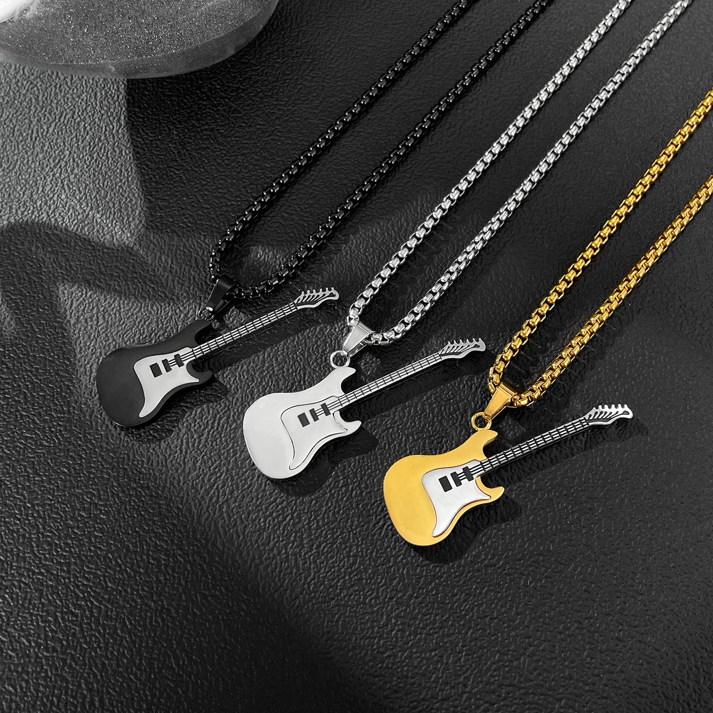 Hip-Hop Guitar Pendant Street Style – Classic Titanium Necklace for Men