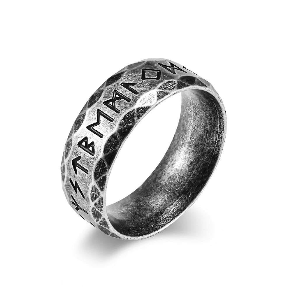 Viking ring with runes - titanium steel men's ring in vintage design - Nordic men's jewelry - Celtic symbol ring