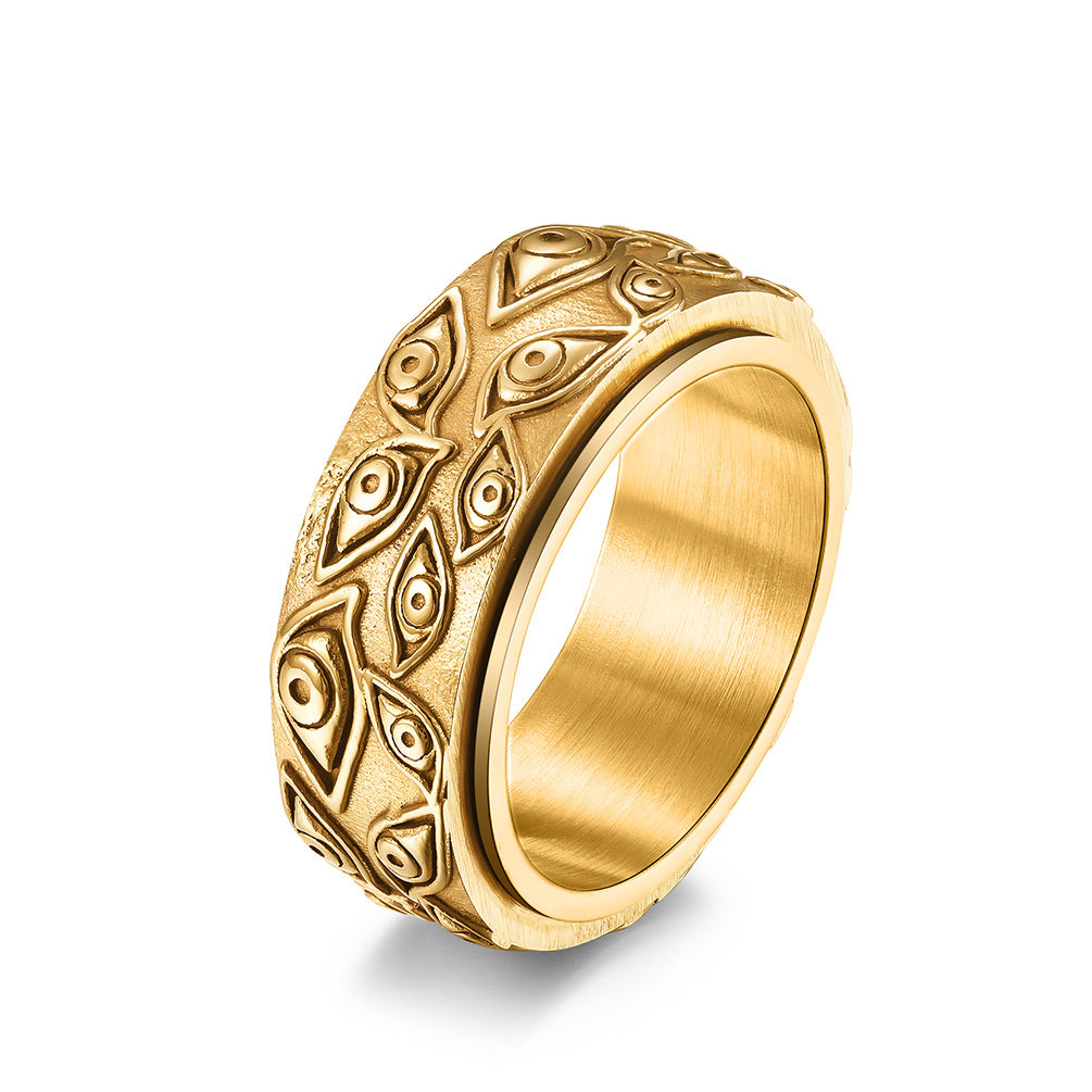 Demon Eye Titanium Ring for Men | Rotating Anti-Stress Ring - 316L Stainless Steel in Vintage Design