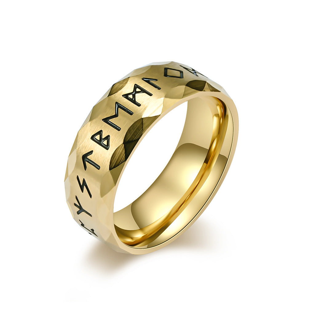 Viking ring with runes - titanium steel men's ring in vintage design - Nordic men's jewelry - Celtic symbol ring