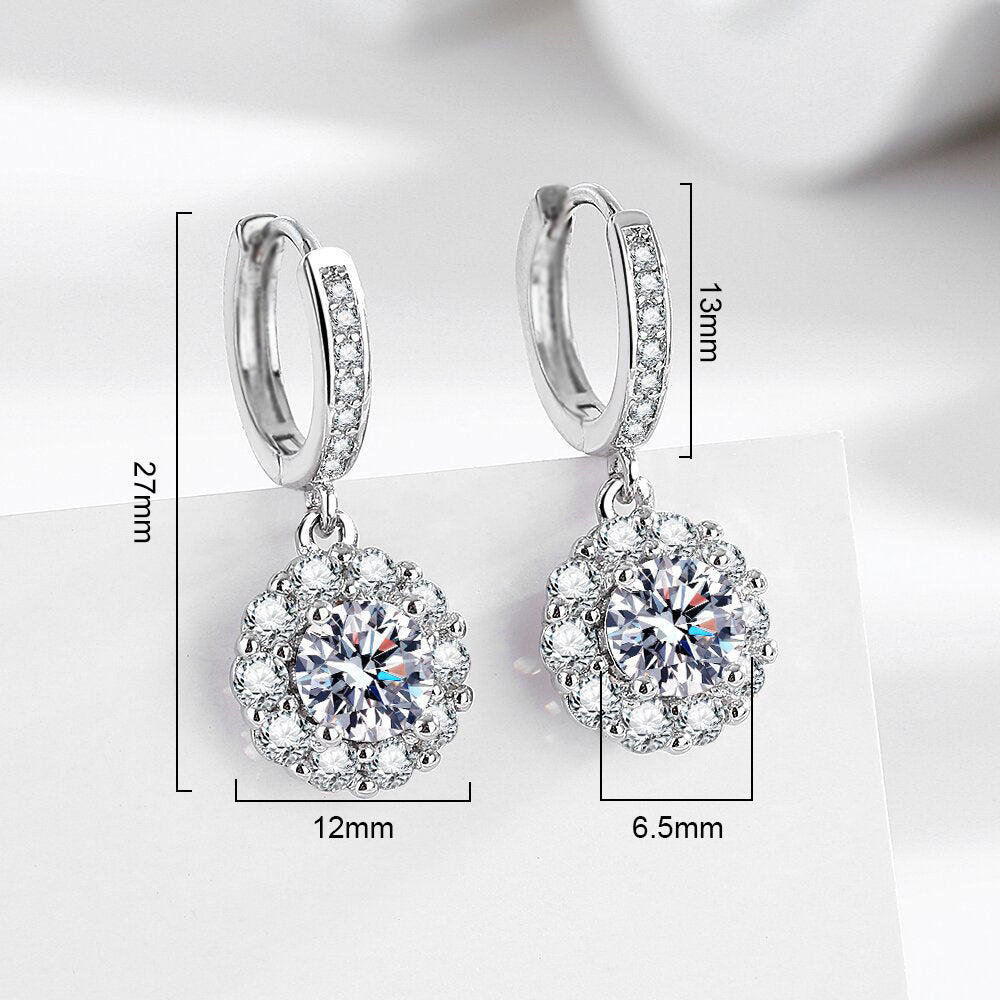 Flower earrings with zirconia - copper rhodium-plated (white gold look)