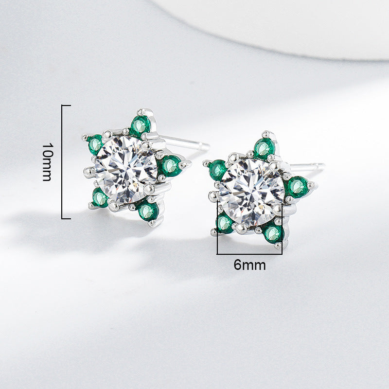 Star earrings with zirconia - copper rhodium-plated (white gold look) & 925 silver stud earrings
