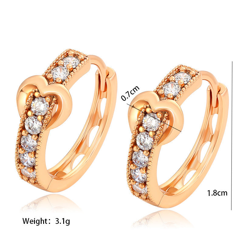 Romantic heart earrings with sparkling zirconia | 18K gold plating, 18mm diameter