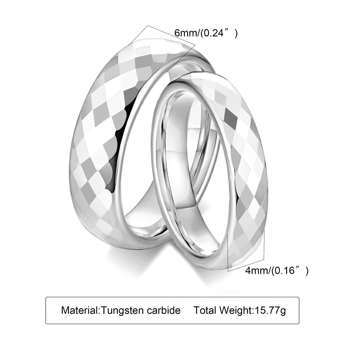 Facettierter Wolframcarbid-Paarring – Modernes Polygon-Design