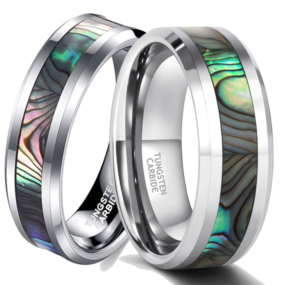 Robuster Wolframring mit einzigartigem Camouflage-Perlmutt