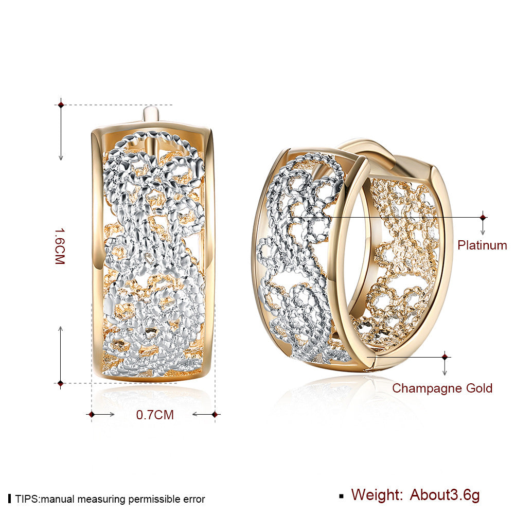 Fashionable perforated ear clips with zirconia - copper gold-plated (1.6 cm)