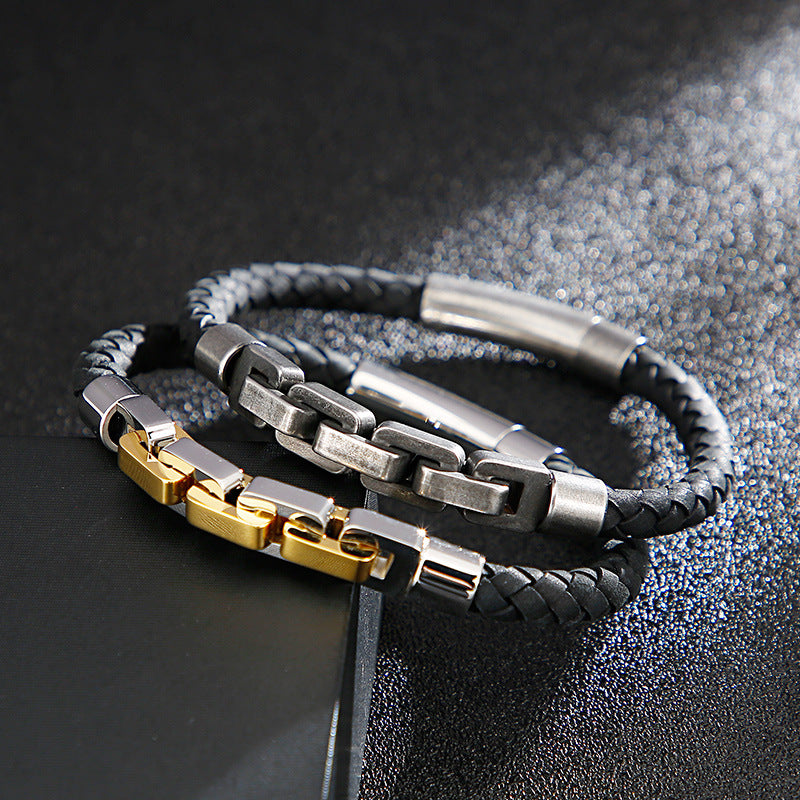 Men's bracelet made of 316 stainless steel & leather – Robust & hypoallergenic