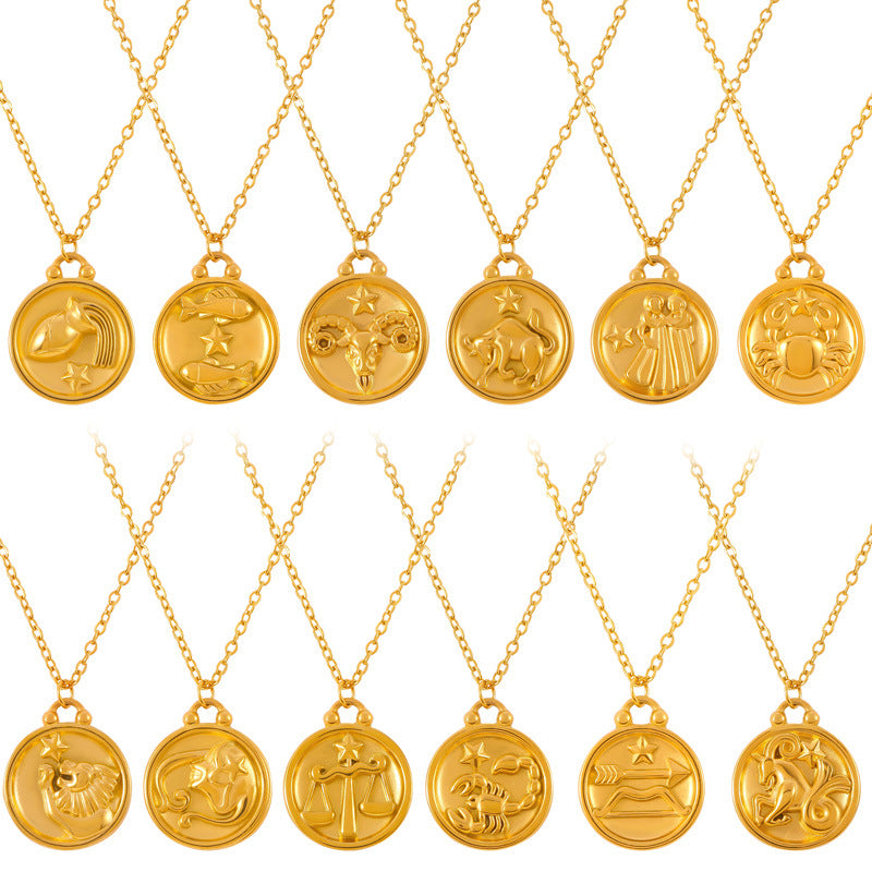 Elegant zodiac medallion with relief – timeless unisex necklace classic