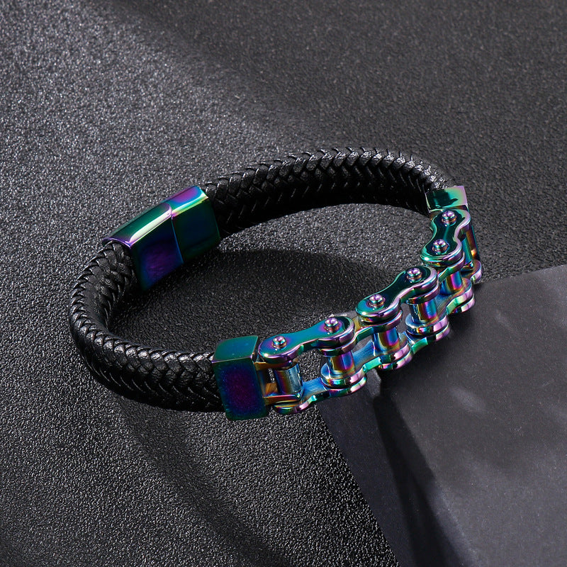 Men's bracelet made of stainless steel chain & braided leather – Robust & stylish