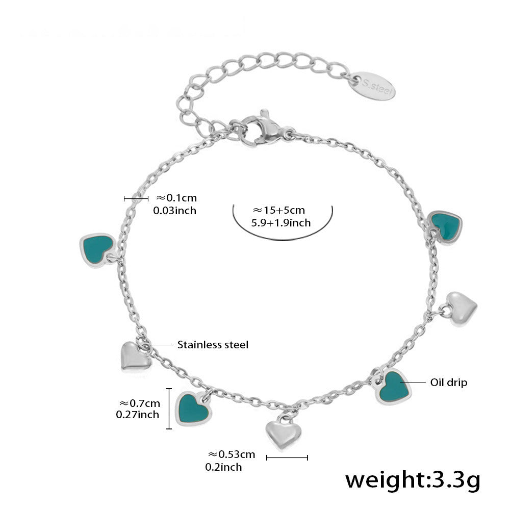Multicolored Green Heart Collection – 18K gold-plated stainless steel jewelry as a bracelet or necklace (available in gold or silver finish)