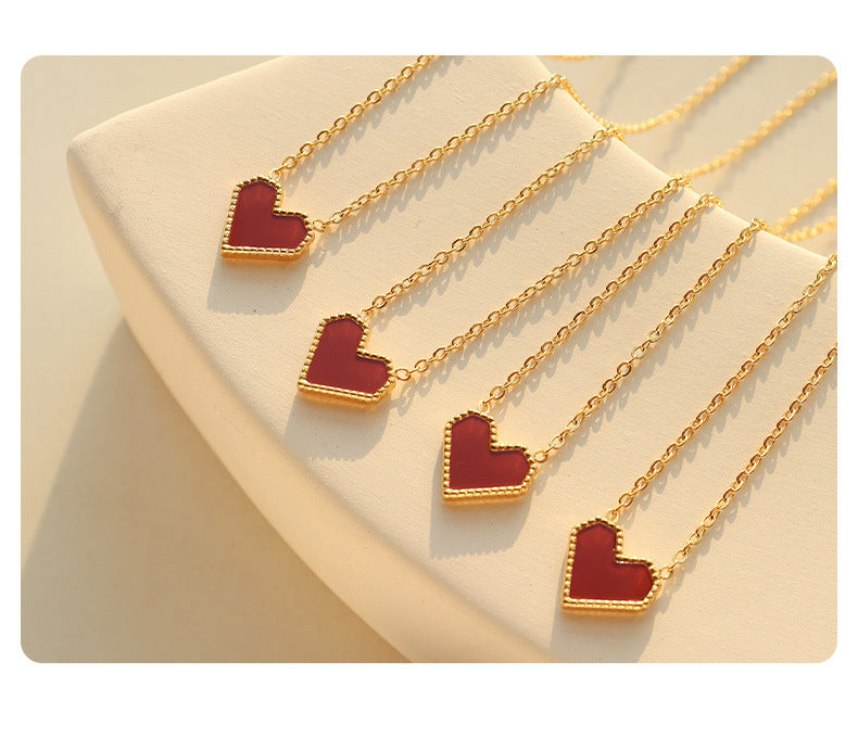 French red heart pendant necklace | Stainless steel gold-plated / rose gold-plated / steel-colored (3 colors) | Elegant love necklace for women | Gift for her