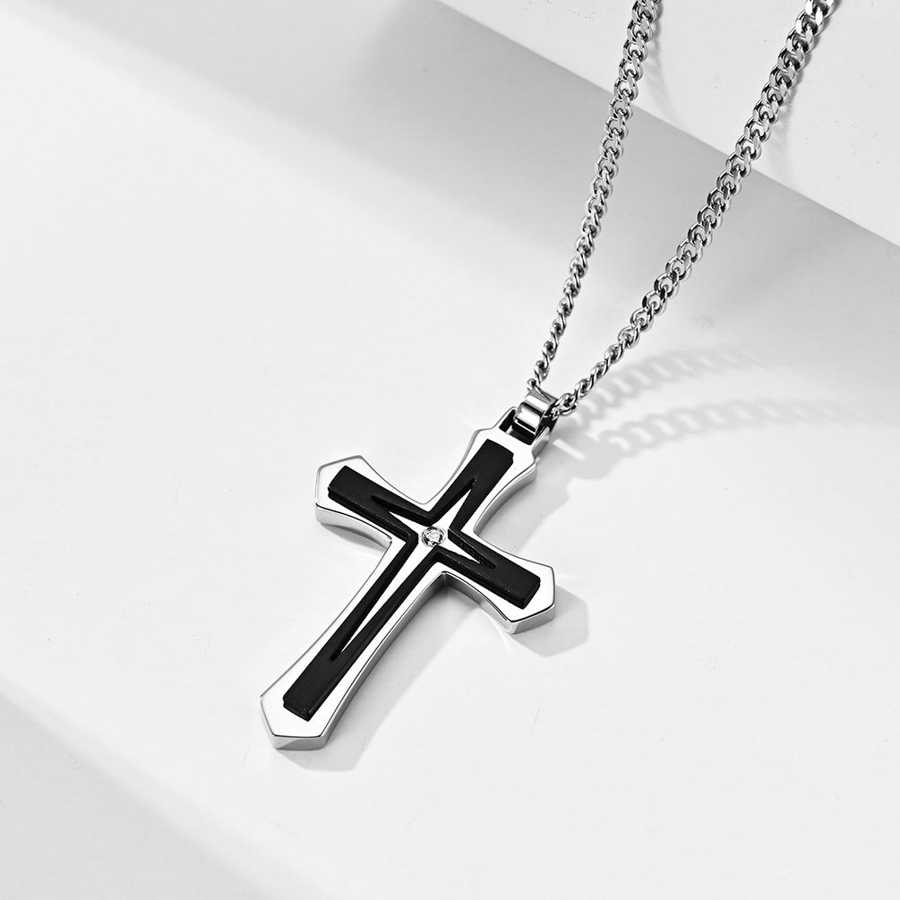 Two-tone cross necklace for men | 316L stainless steel with gold finish & high-gloss silver finish