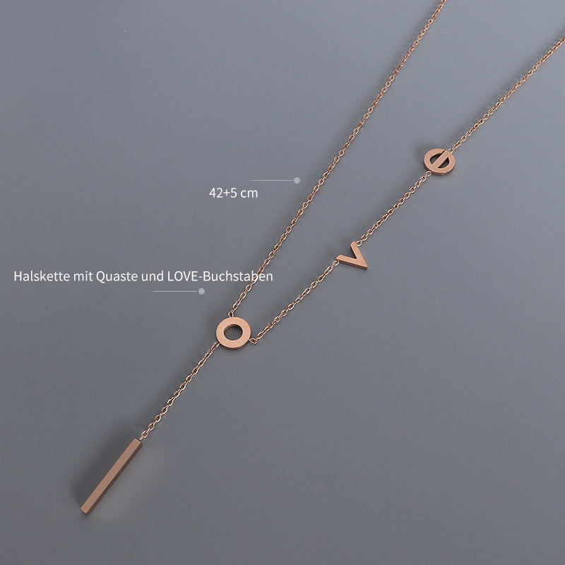 "LOVE" letter necklace – stainless steel pendant in 3 trendy colors