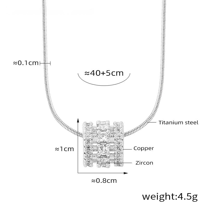 Multi-layered cylinder pendant with zirconia stones | Stainless steel chain in 18K gold or high-gloss silver