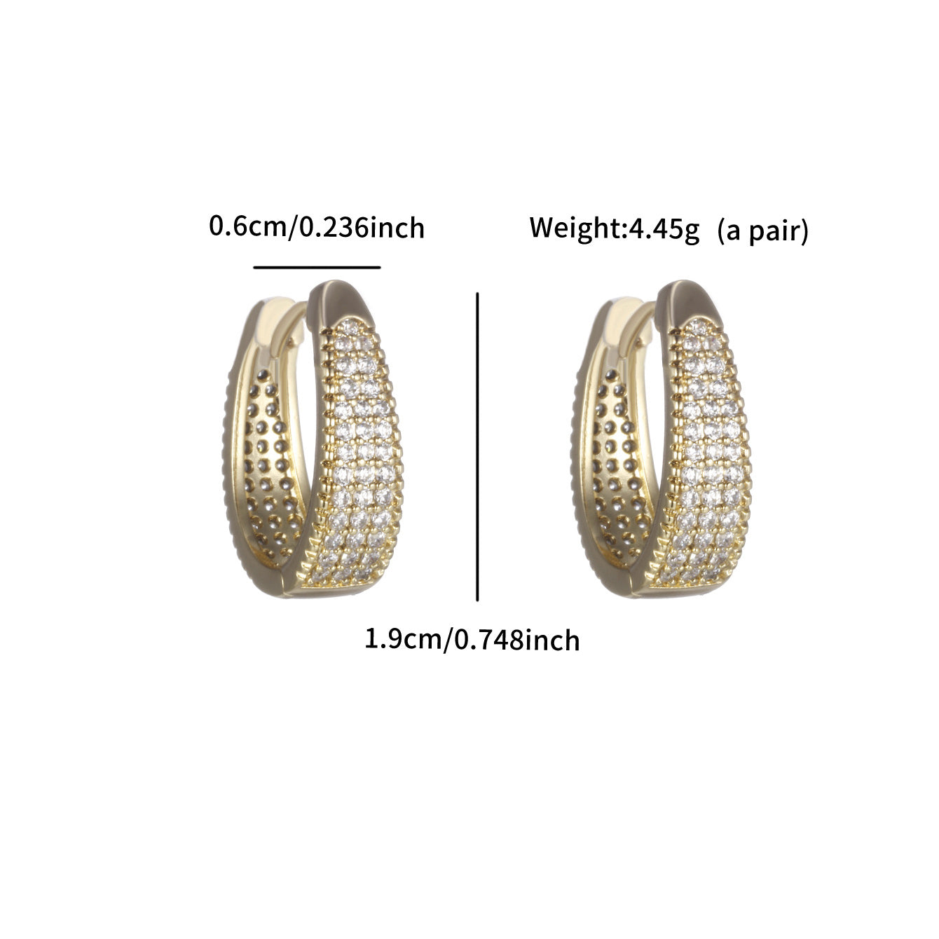 Geometric ear clips with zirconia - copper alloy gold-plated (1.9 cm)