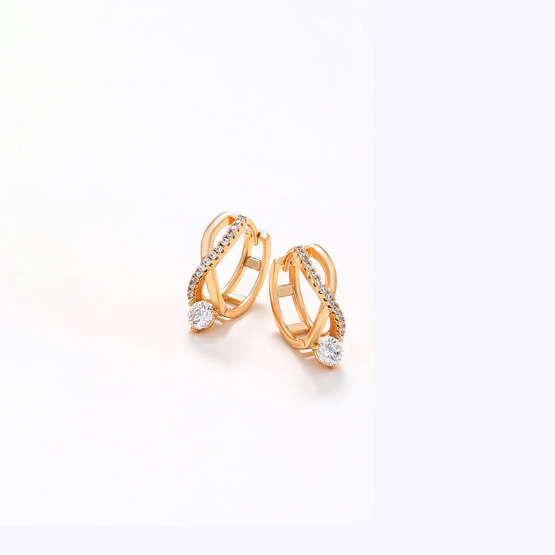 Cross-shaped zirconia earrings - copper alloy gold-plated (1.8 cm)