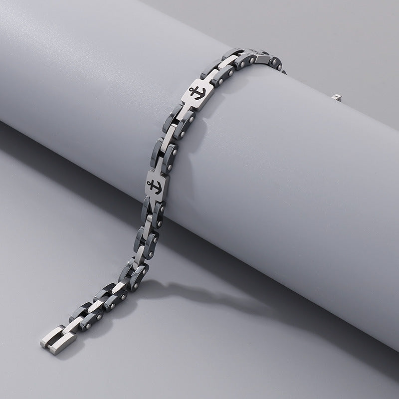 Maritime titanium steel bracelet for men – with engraved anchor motif & robust link chain